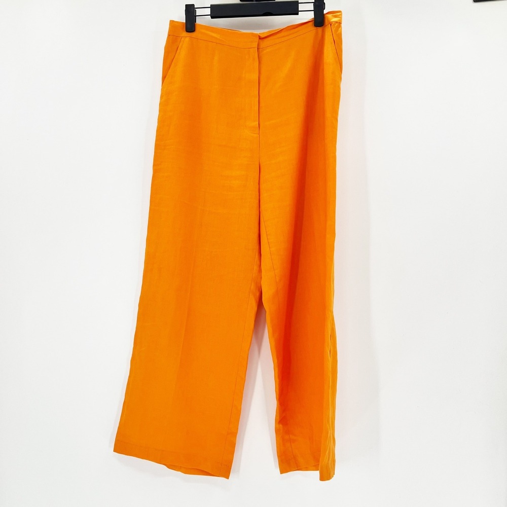 Bloomingdales Womens Orange Wide‎ Leg Trousers High Rise Elastic Back Pants